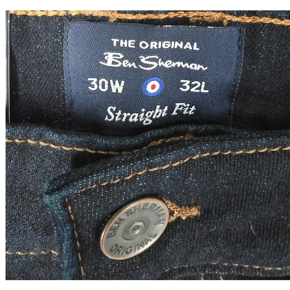Ben Sherman Jeans Men's 30x32 Straight Fit Dark Wash Dark Blue NWT - Picture 3 of 5